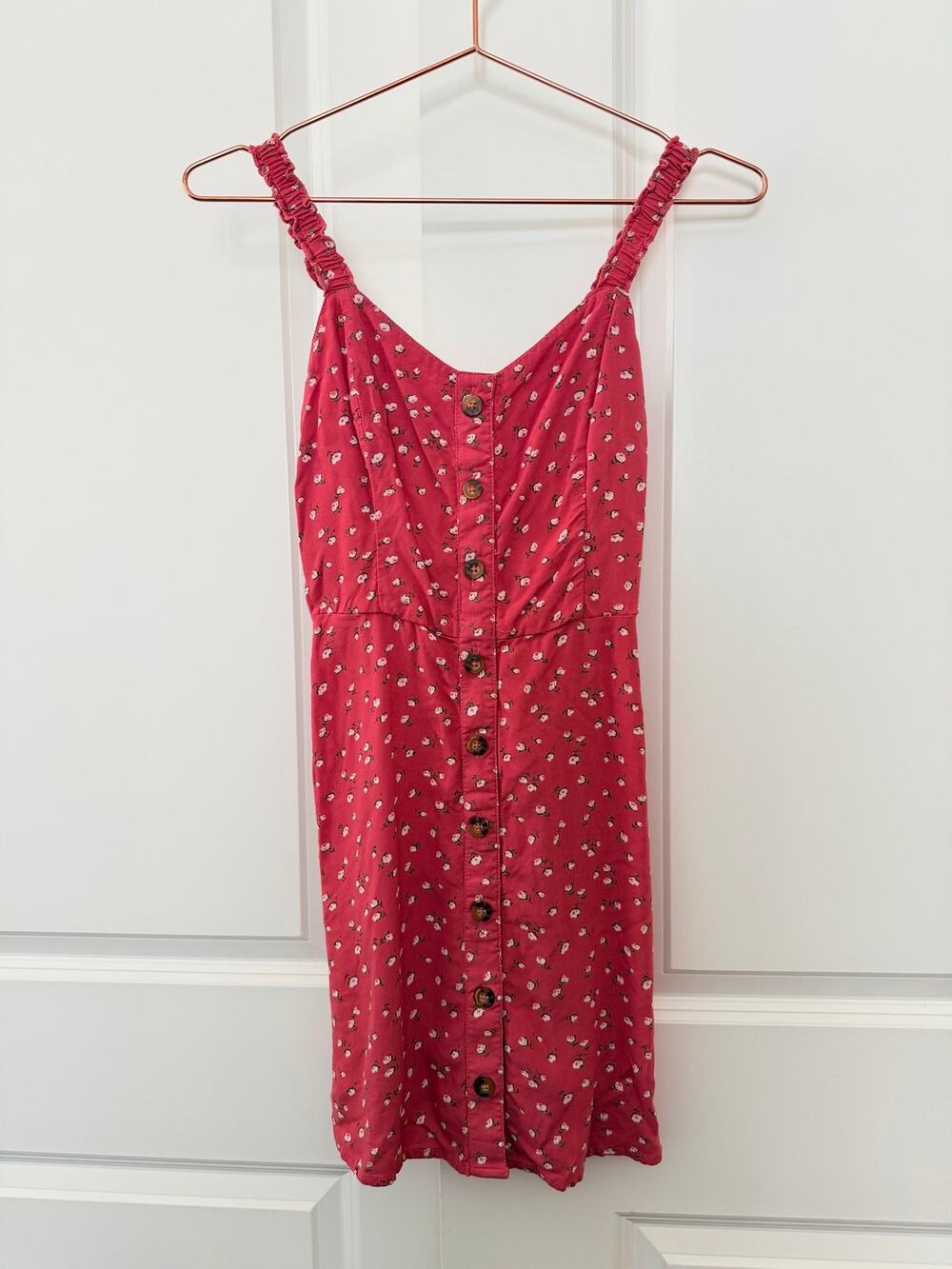 Hollister red ditsy floral v-neck button up mini dress smocked back